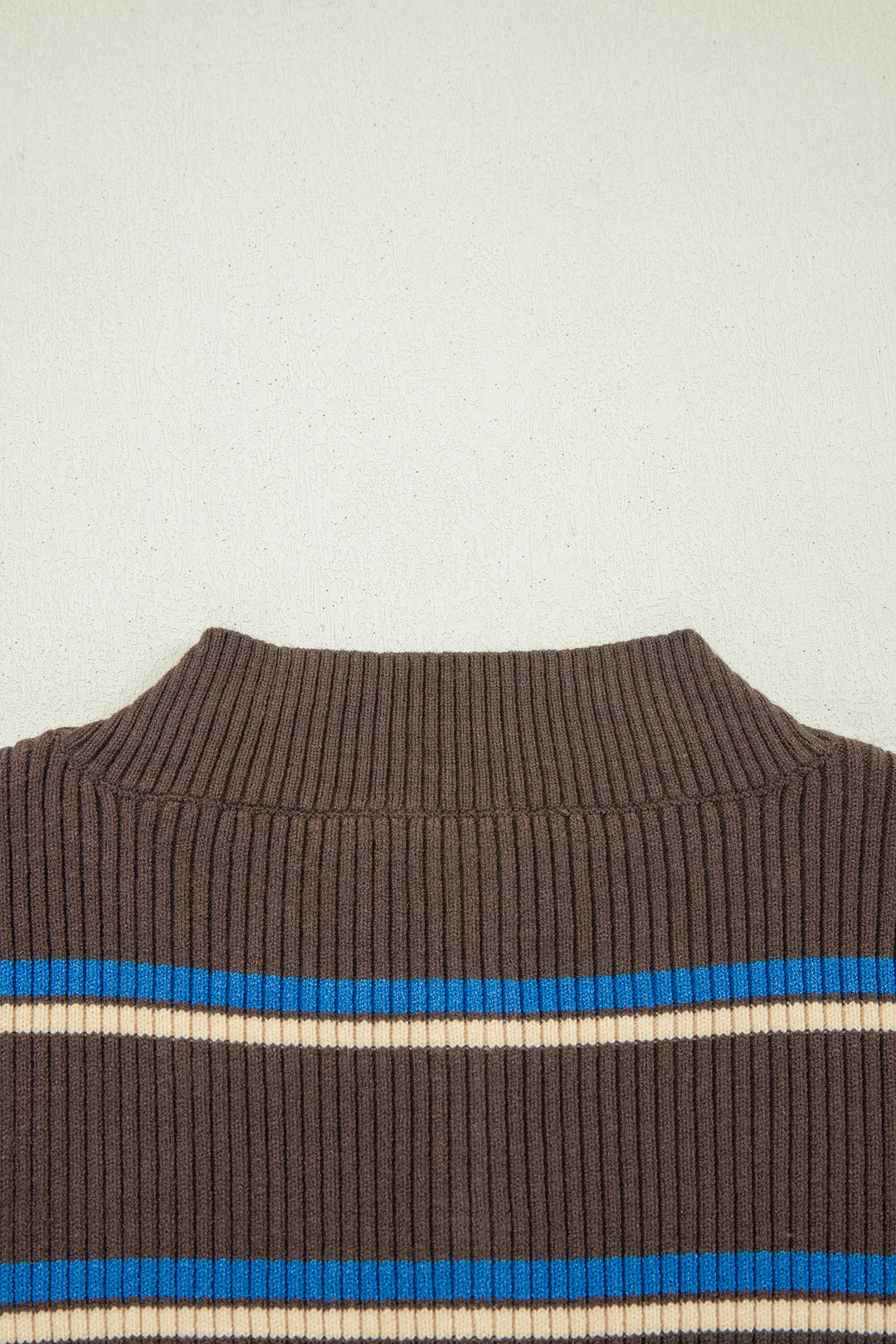 Chicory Coffee Ribbed Knit Contrast Cuff Henley Button Sweater