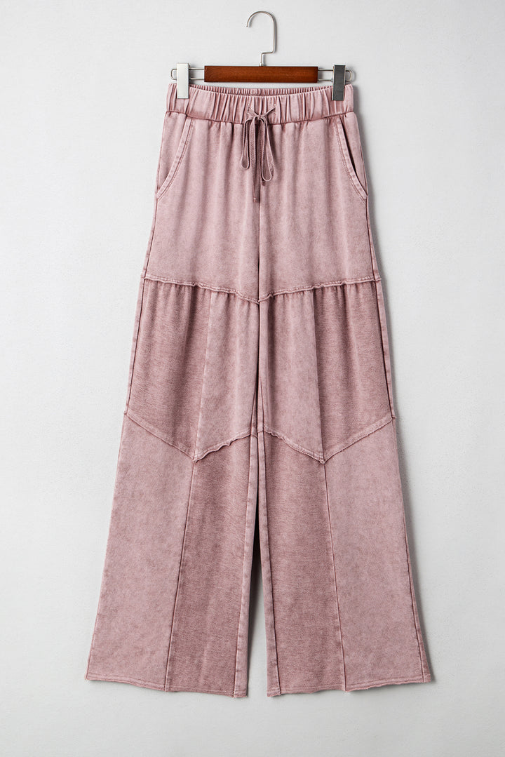 Careys Mineral Wash Tiered Wide Leg Patchwork Drawstring Pants