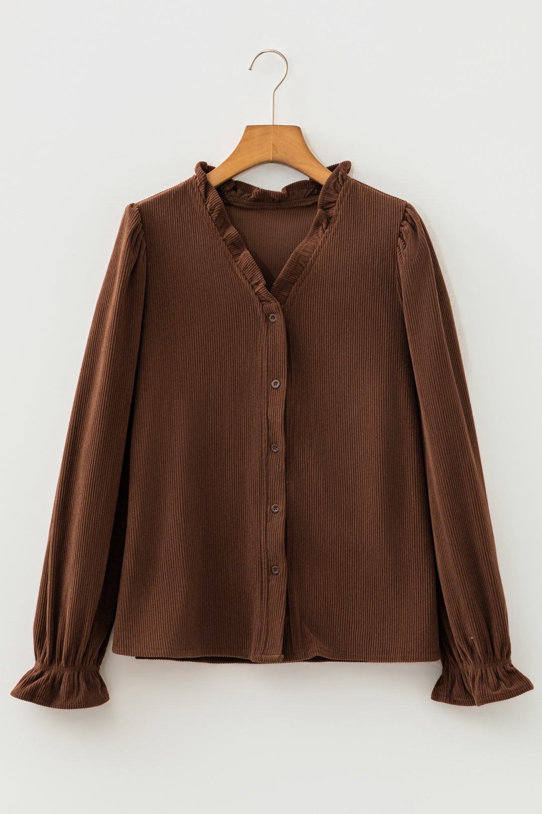 Coffee Solid Color Long Sleeve Button Corduroy Shakcet