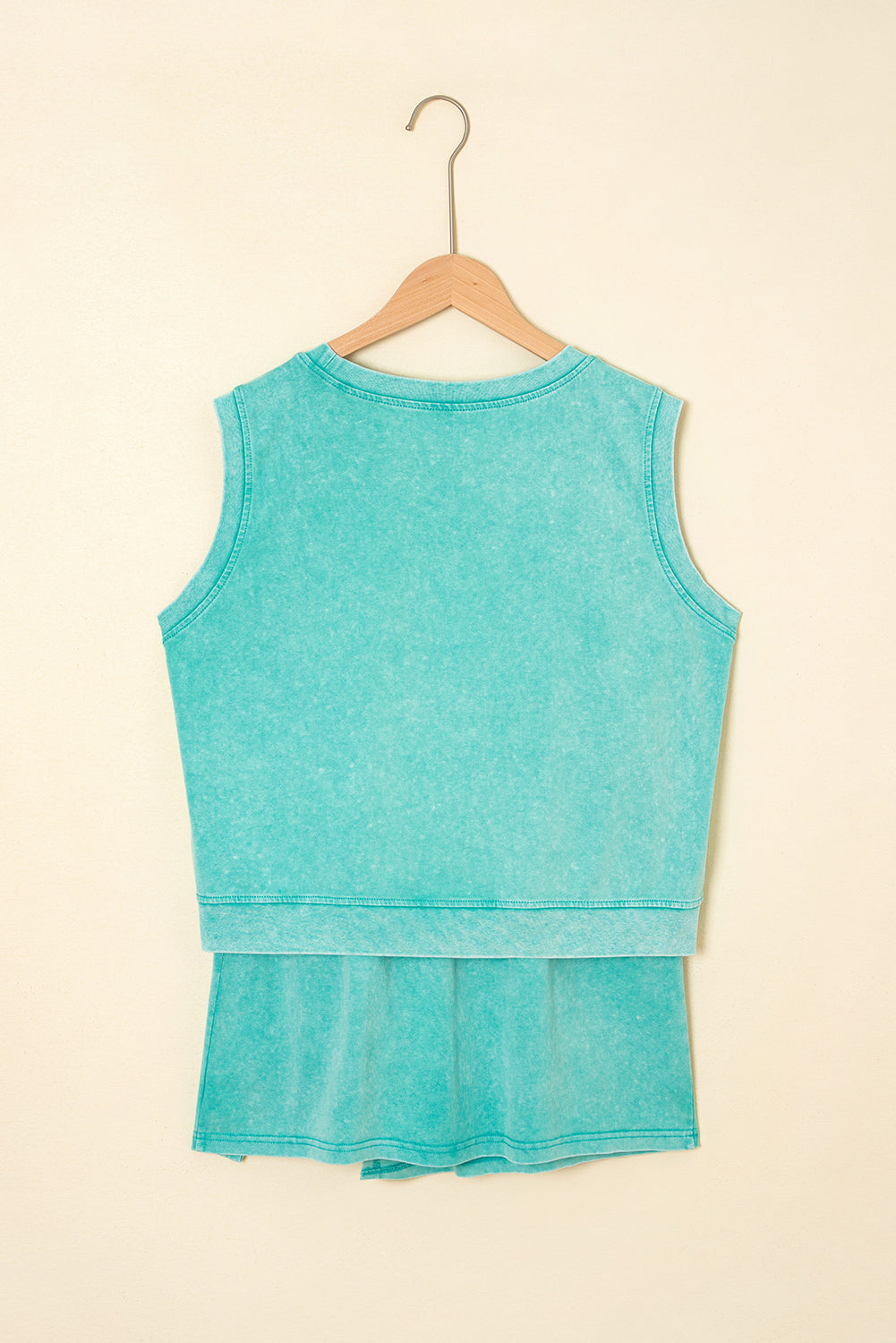 Mint Green Washed Sleeveless Top Split Skort Cotton 2pcs Outfit