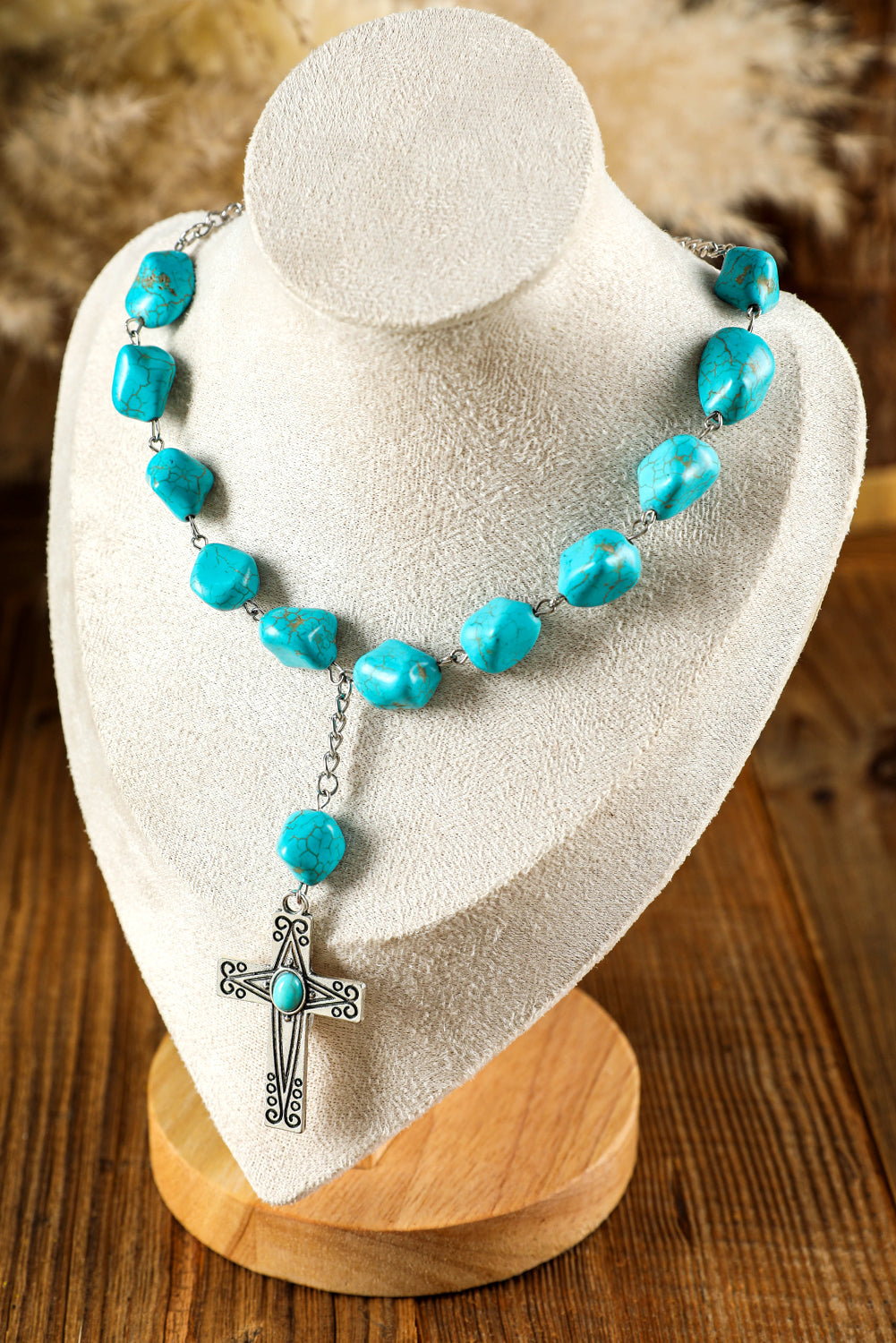 Collier pendentif croix turquoise