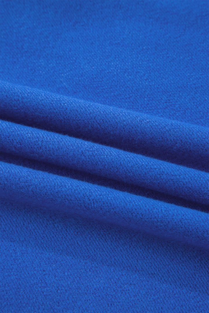Dark Blue Solid Color Oversized Mock Neck Sweatshirt