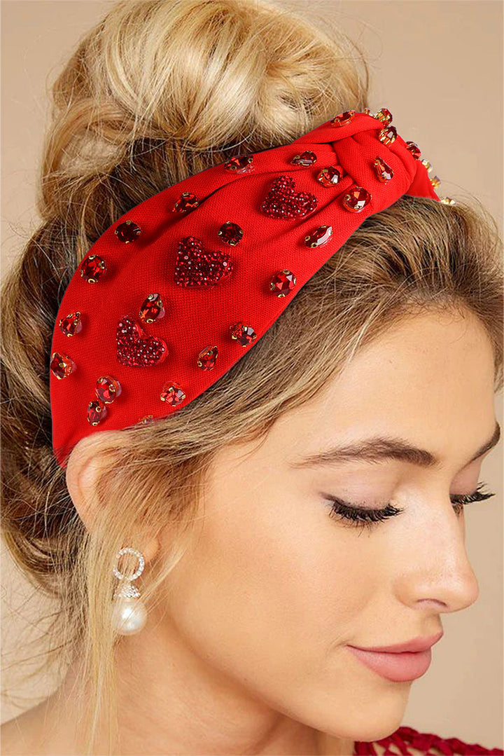 Serre-tête large noué en forme de cœur avec strass et verre