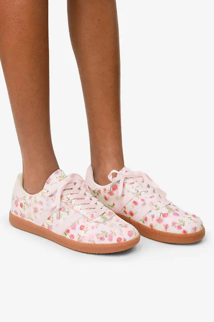 Floral Print Lace-up PU Leather Flat Shoes
