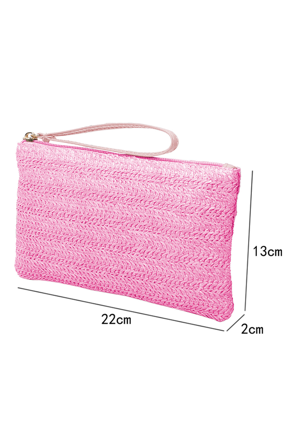 Straw Woven Wrist Strap Zipper Large Wallet