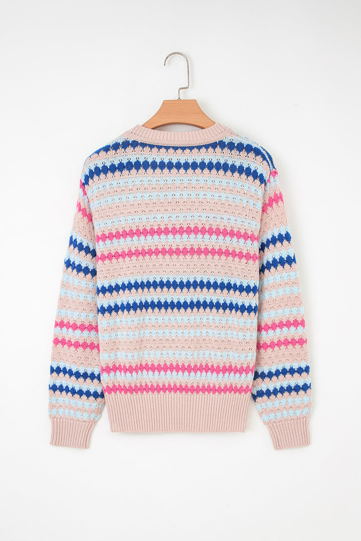 Eyelet Patterned Drop Shoulder Sweater