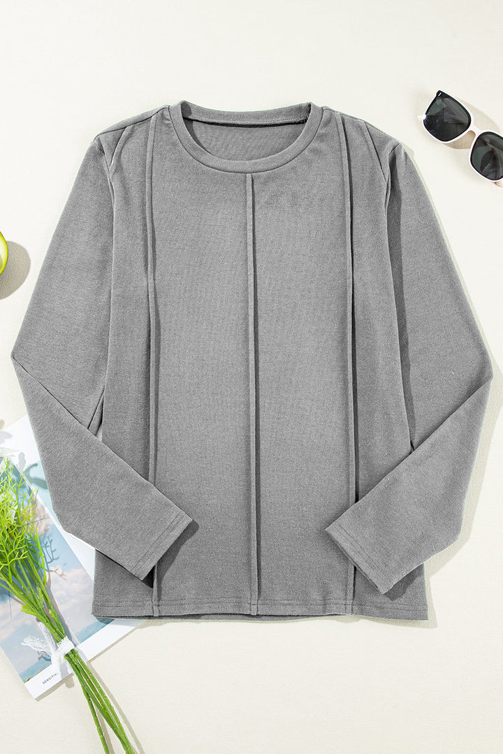 Light Grey Exposed Seam Crew Neck Long Sleeve Top