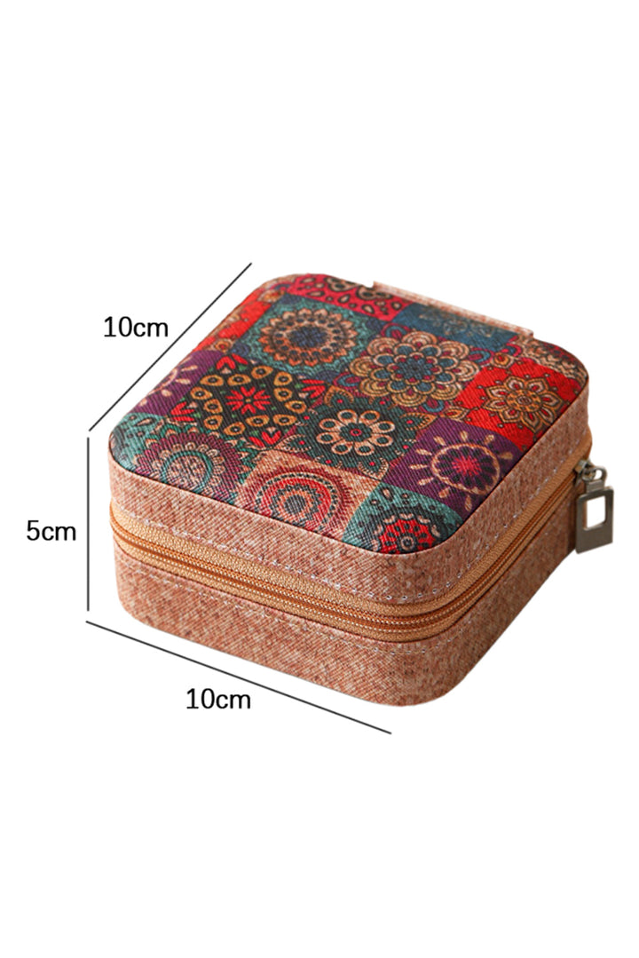 Retro Floral Print Portable Square Jewelry Box