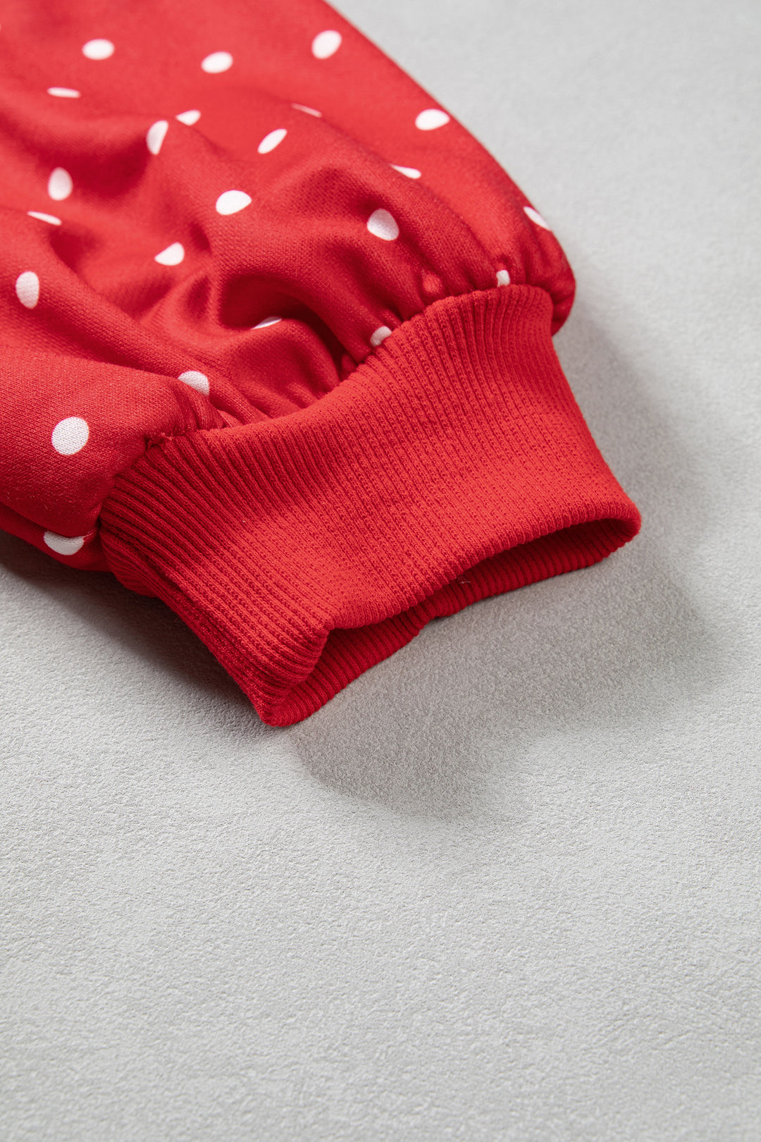 Red Polka Dot Print Metal Button Collar Casual Pullover Sweatshirt