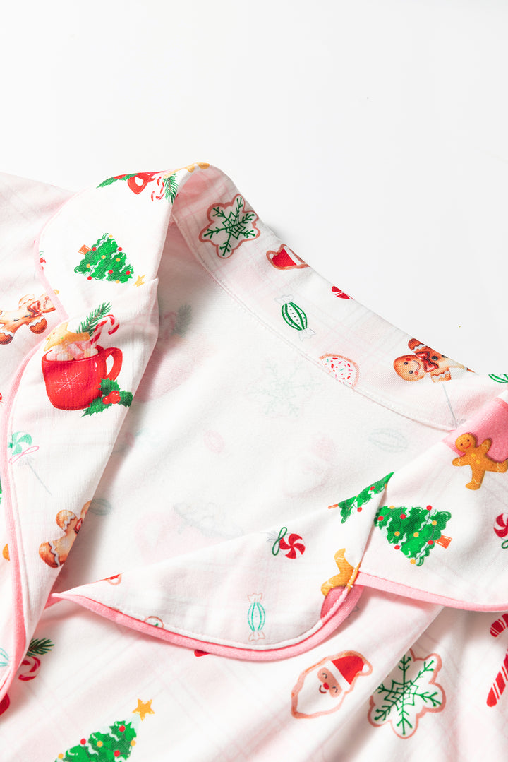 White Christmas Spirits Shirt Style 2pcs Short Pajama Set