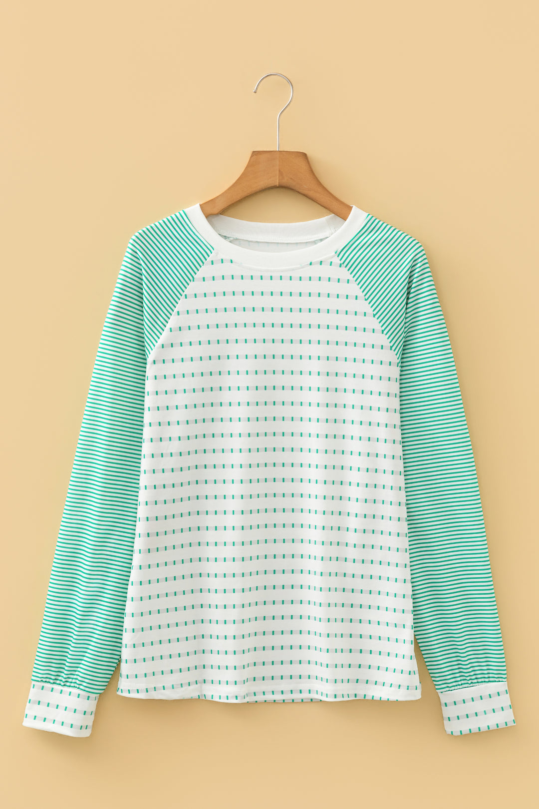 Green Stripe Raglan Patchwork Long Sleeve Tee