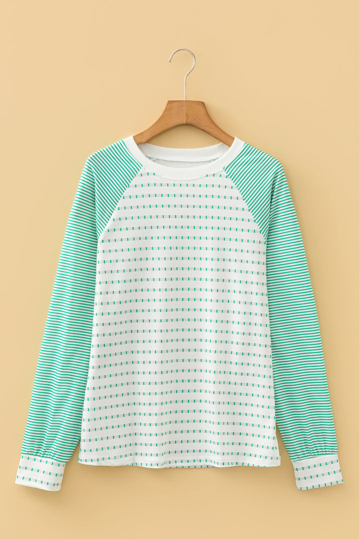 Green Stripe Raglan Patchwork Long Sleeve Tee