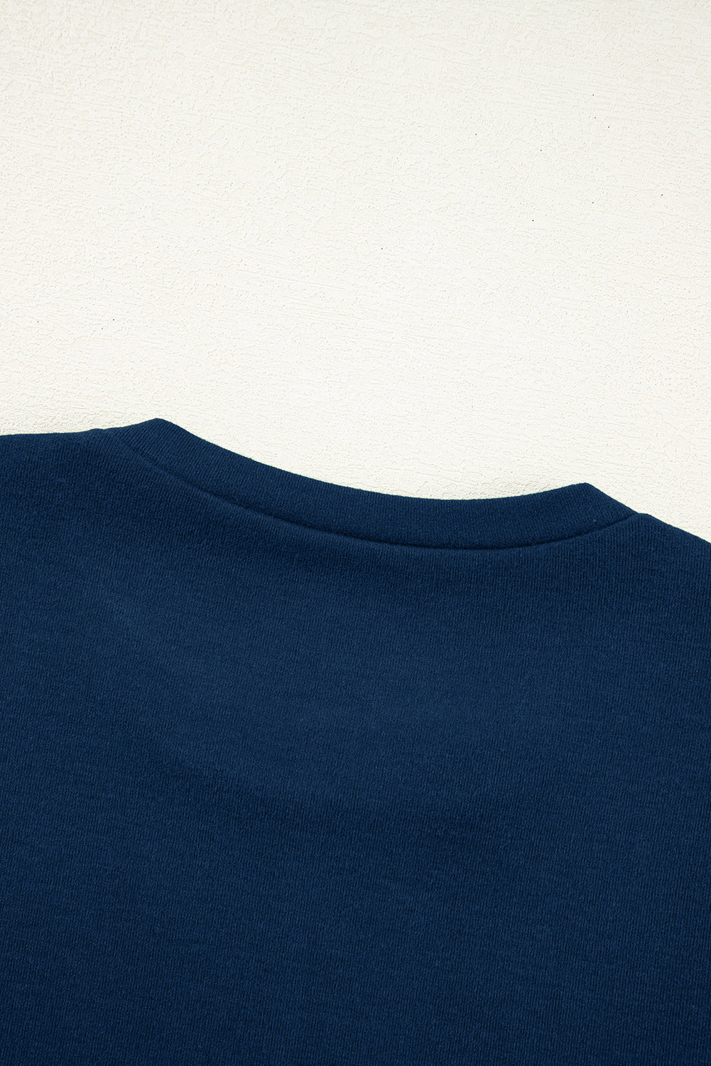 Navy Blue Solid Exposed Seam Crew Neck Long Sleeve Top