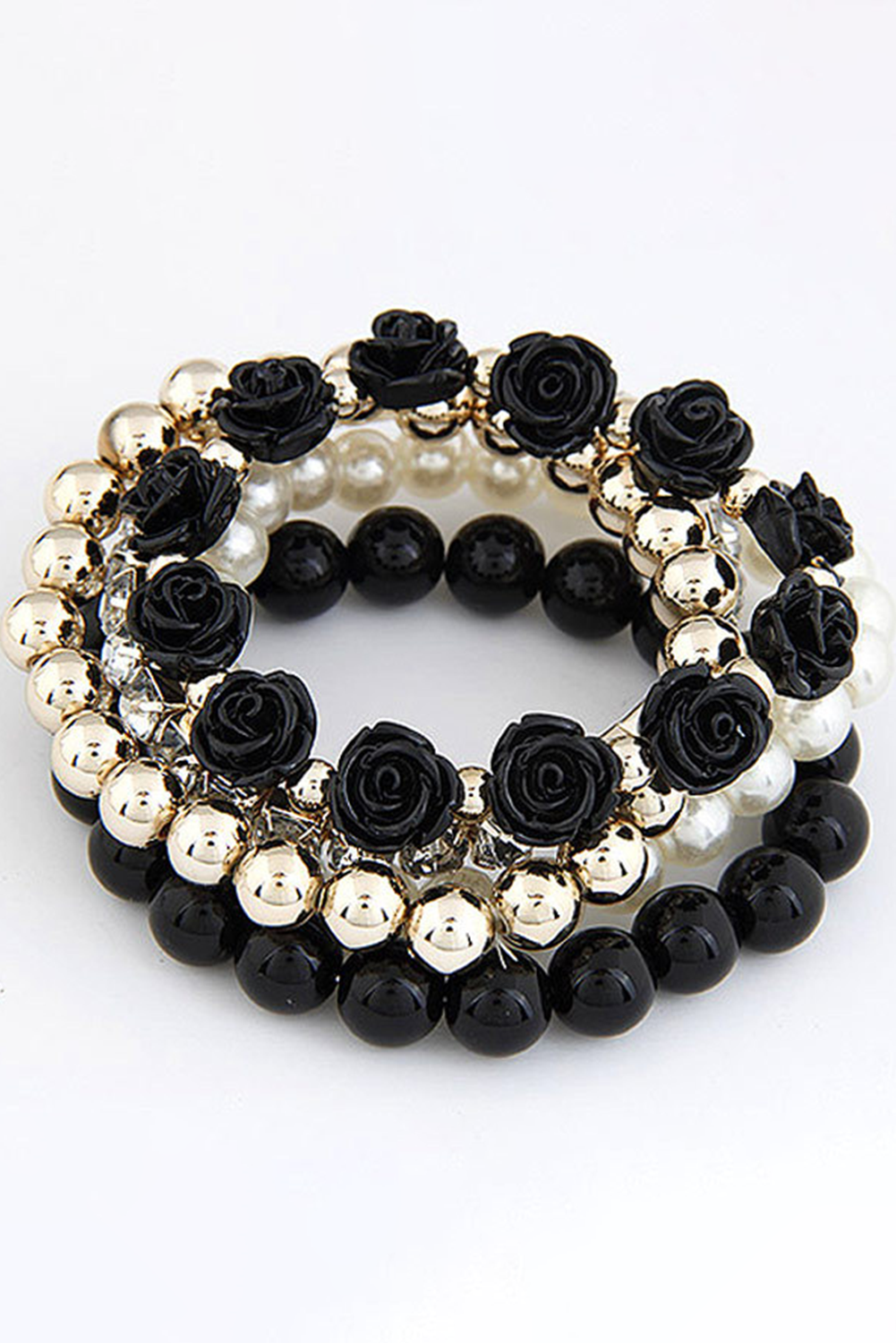 Mehrlagiges Armband-Set mit Blumen-Strassperlen