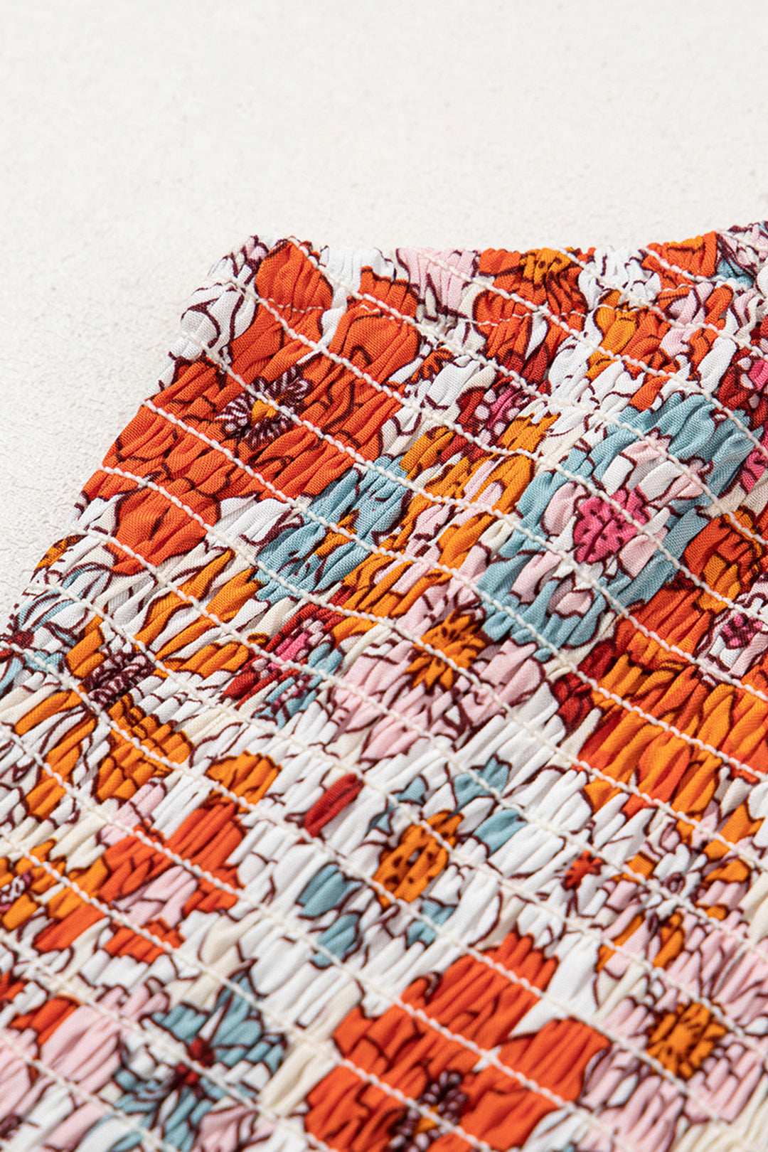 Orange Floral Print Sleeveless Smocked Shift Jumpsuit