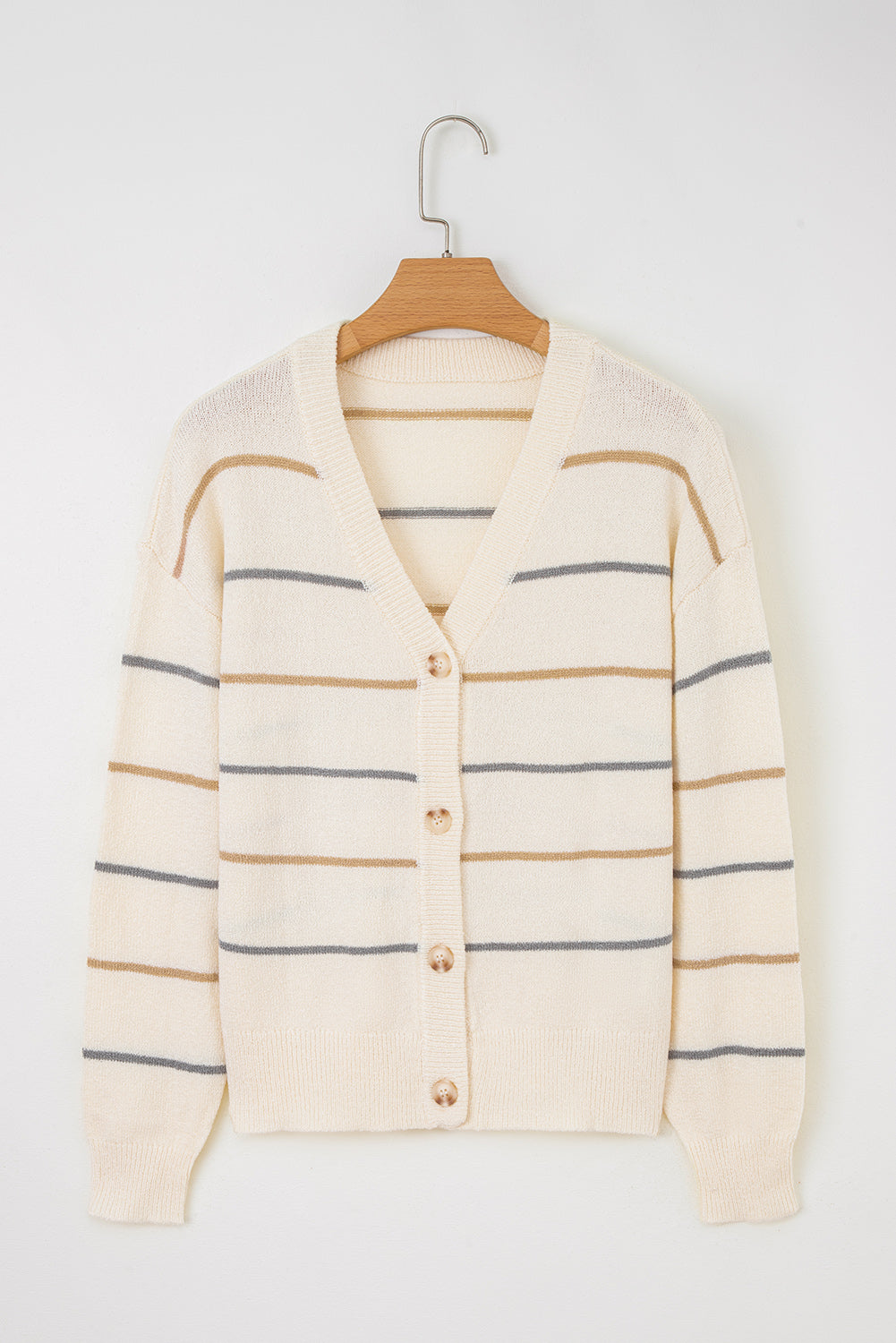 Multicolour Striped Buttoned Front V Neck Cardigan Sweater