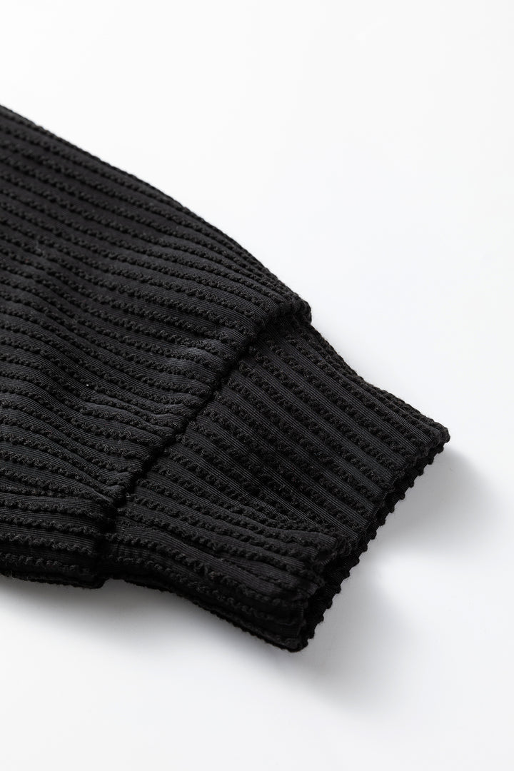 Black MERRY Corded Long Sleeve Top and Pockets Pants Set