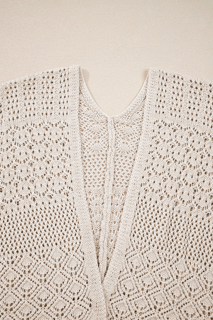 Mix Pattern Hollowed Knit Open Front Cardigan