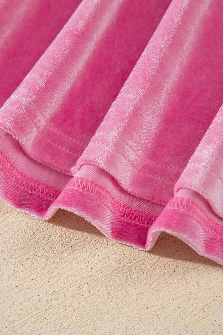 Sachet Pink Sweet Bow Neck Adjustable Strap Velvet Short Dress