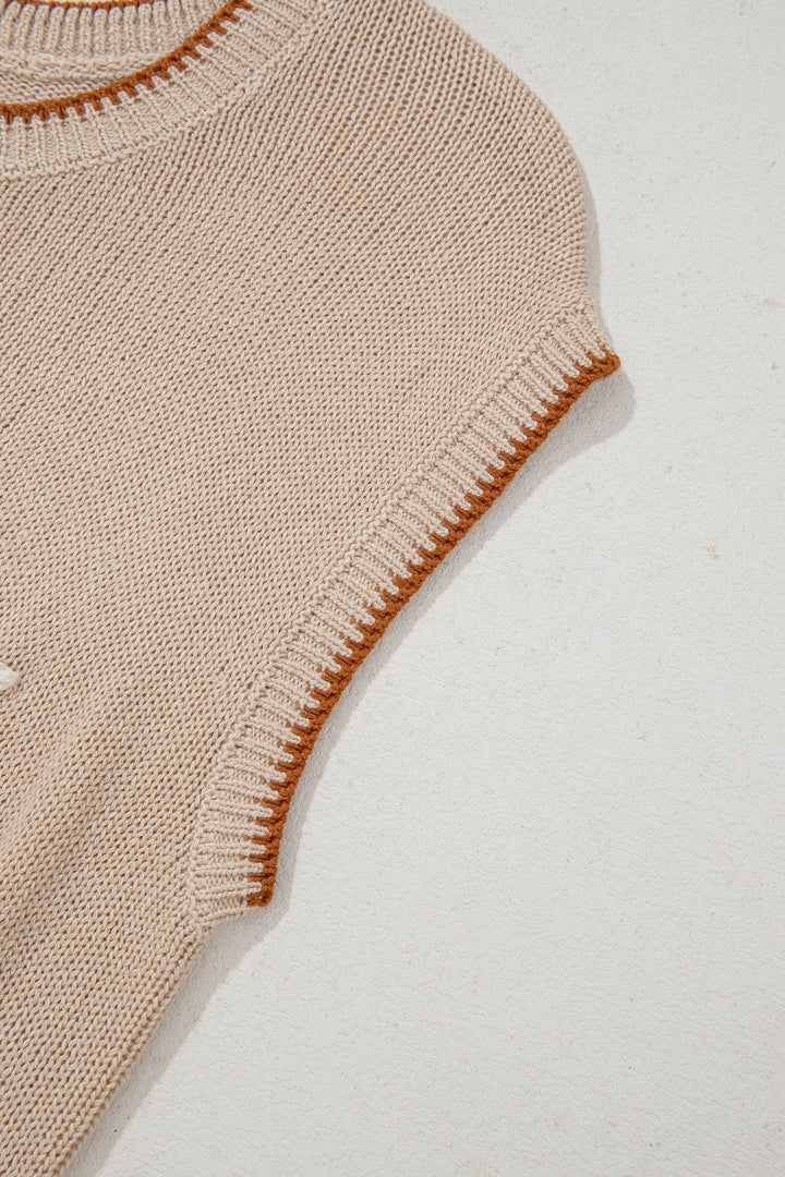 Parchment Contrast Trim Short Sleeve Knit HOWDY Western Sweater