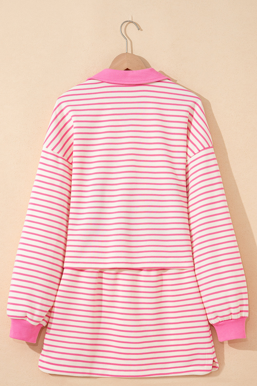 Pink Stripe Collared Pullover and Skort 2pcs Outfit