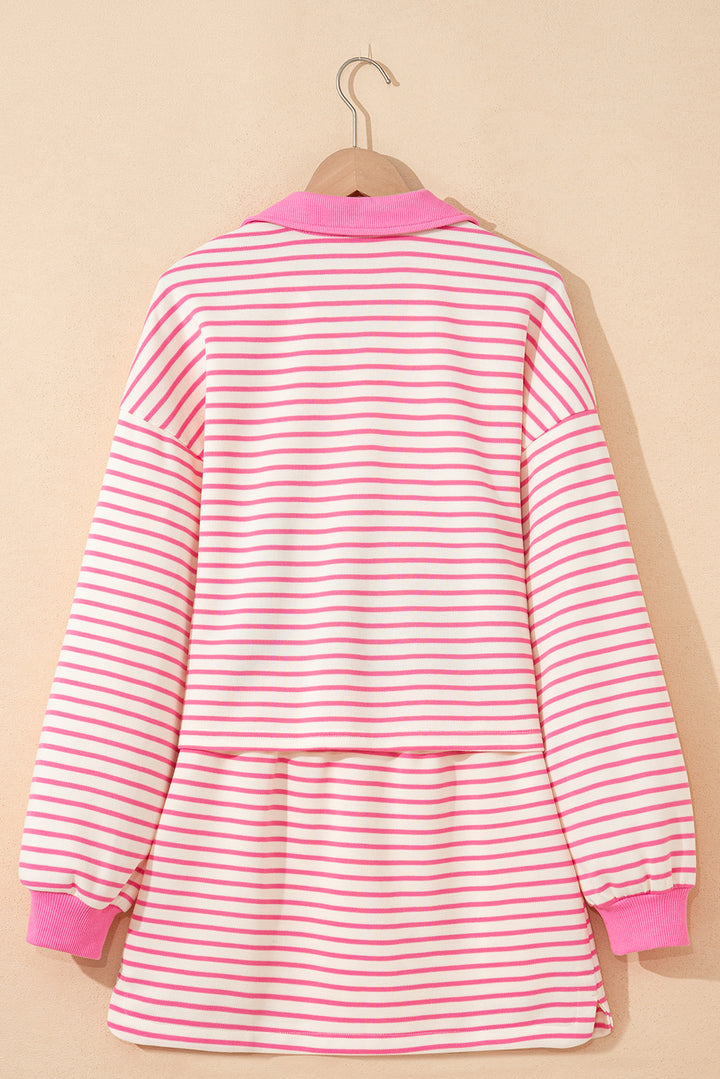 Pink Stripe Collared Pullover and Skort 2pcs Outfit