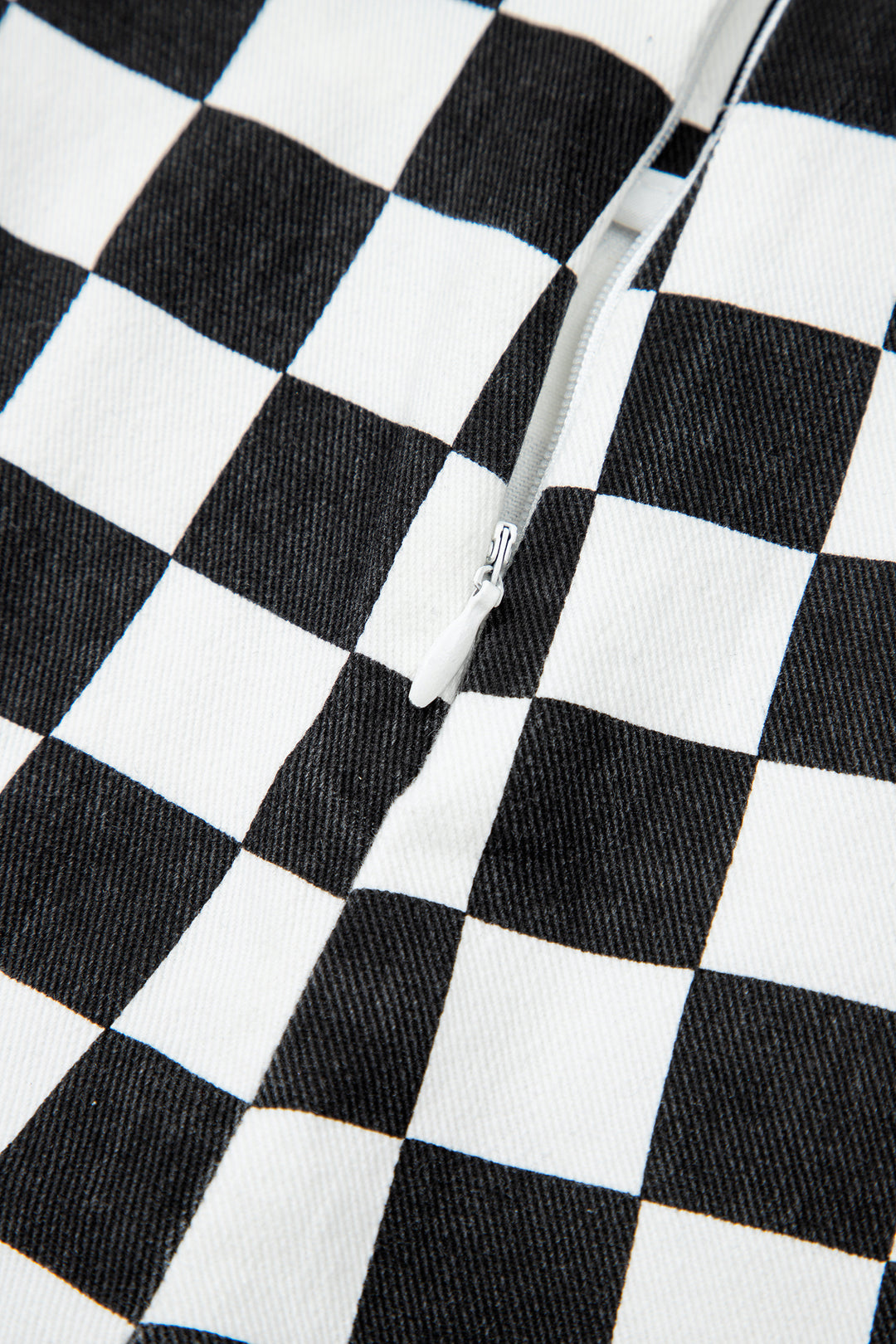 Black Checkered Print Overlap Denim Shorts