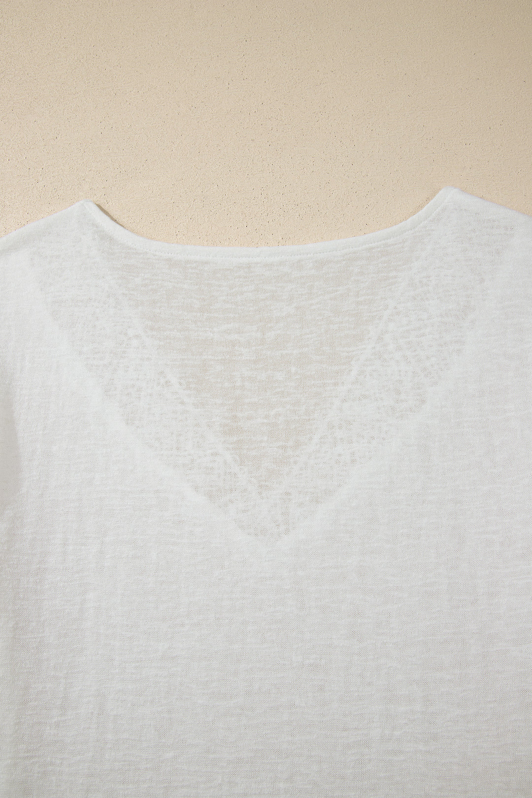 White Hollowed Lace Splicing V Neck T Shirt