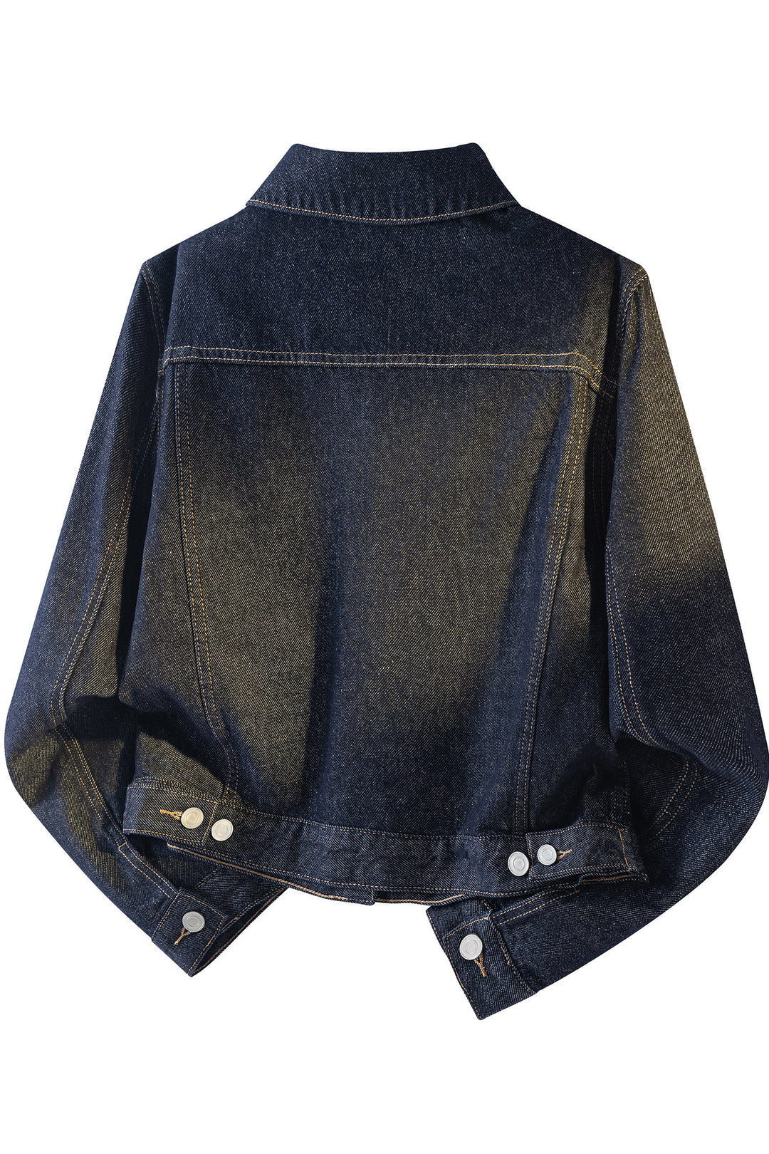Navy Blue Contrast Stitched Detail Pocketed Vintage Denim Jacket