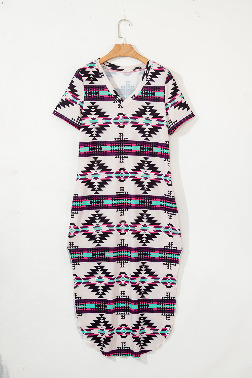 western aztec printed long t shirt dress