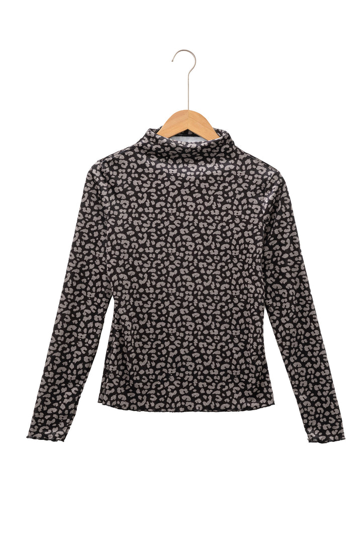 Brown Leopard Print Long Sleeve Sheath Pullover Western Style Top