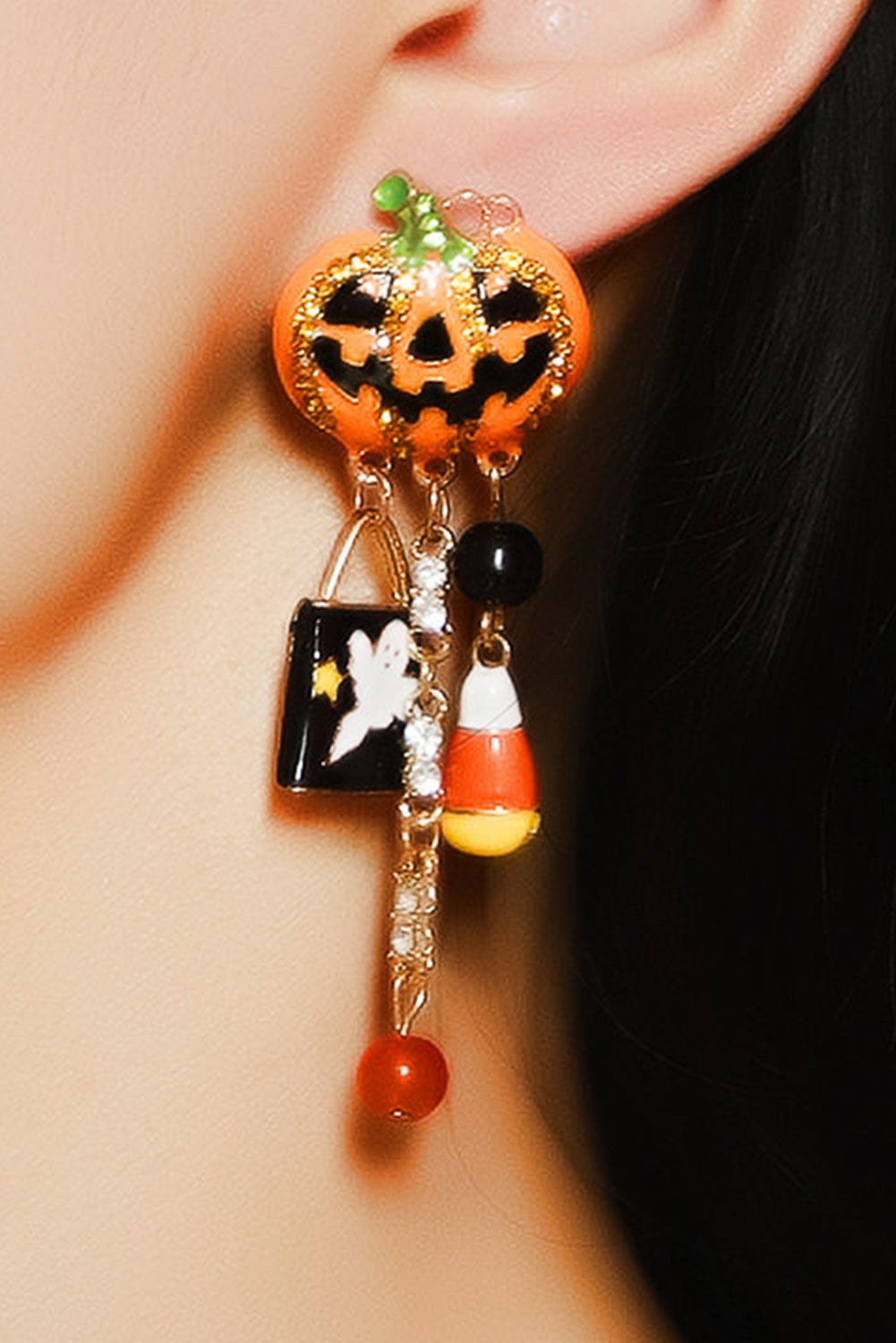 Boucles d'oreilles à pompons fantômes citrouilles strass Halloween
