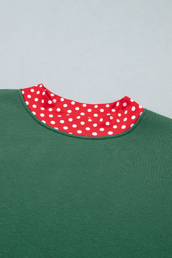 Dark Green Colorblock Polka Dot Contrast Trim Oversized Sweatshirt