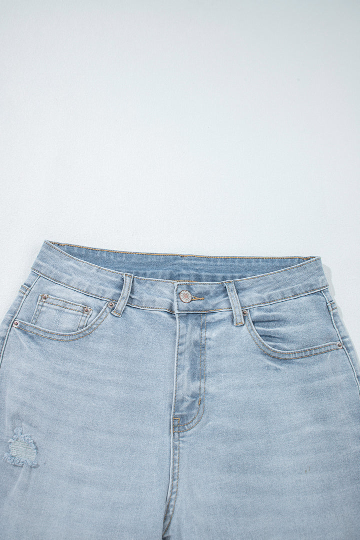 Beau Blue Mid Rise Ankle-Length Distressed Skinny Jeans