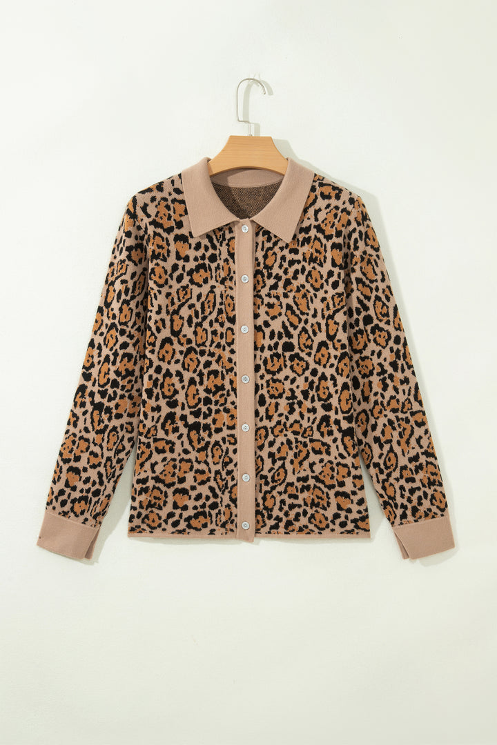 Brown Leopard Print Button-Up Long Sleeve Shirt Cardigans