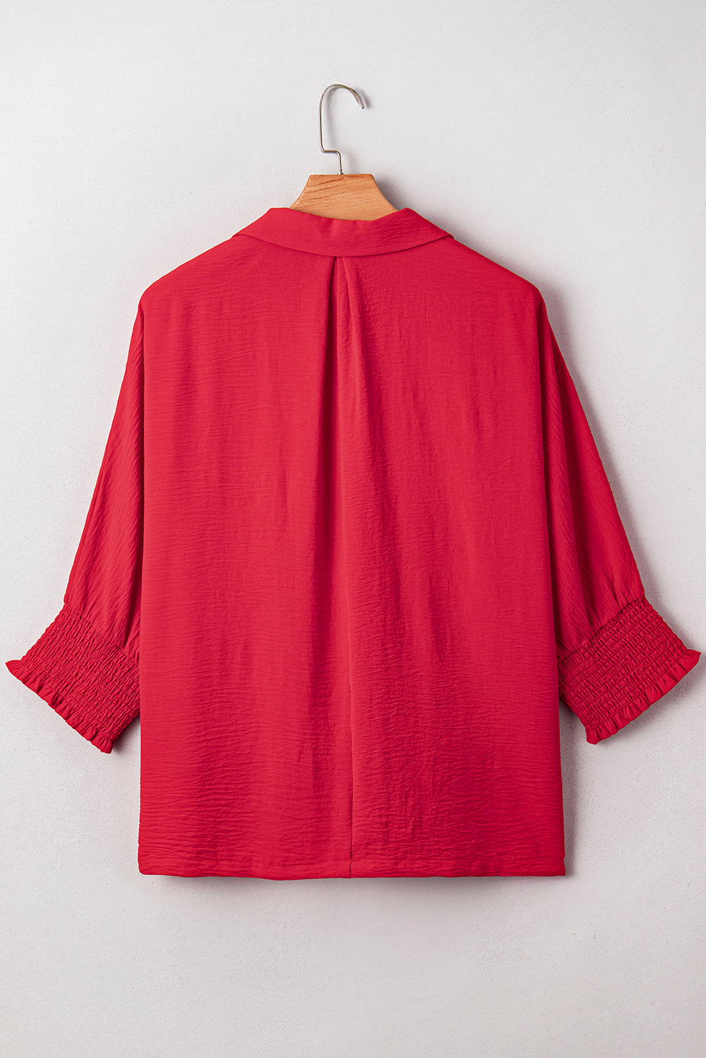 Fiery Red Plus Size Smocked Cuff Dolman Oversized Tunic Blouse