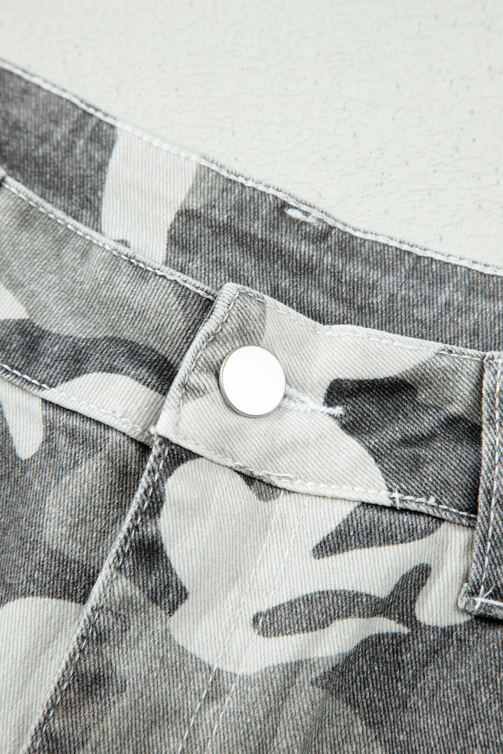 Green Camo Pattern Cotton Denim Shift Jeans