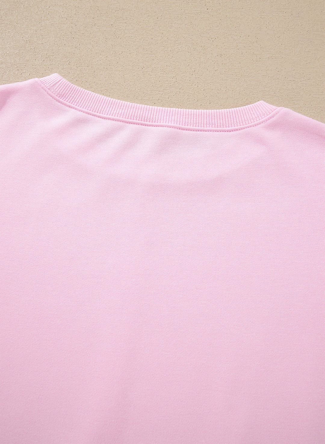 Pink Solid Color Raw Seam Lace Detail Loose Casual Sweatshirt