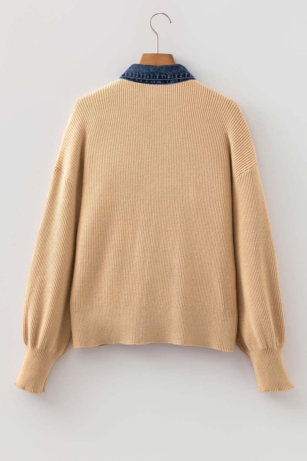 Parchment Placket Paneling Shirt Collar Long Sleeve Cardigan