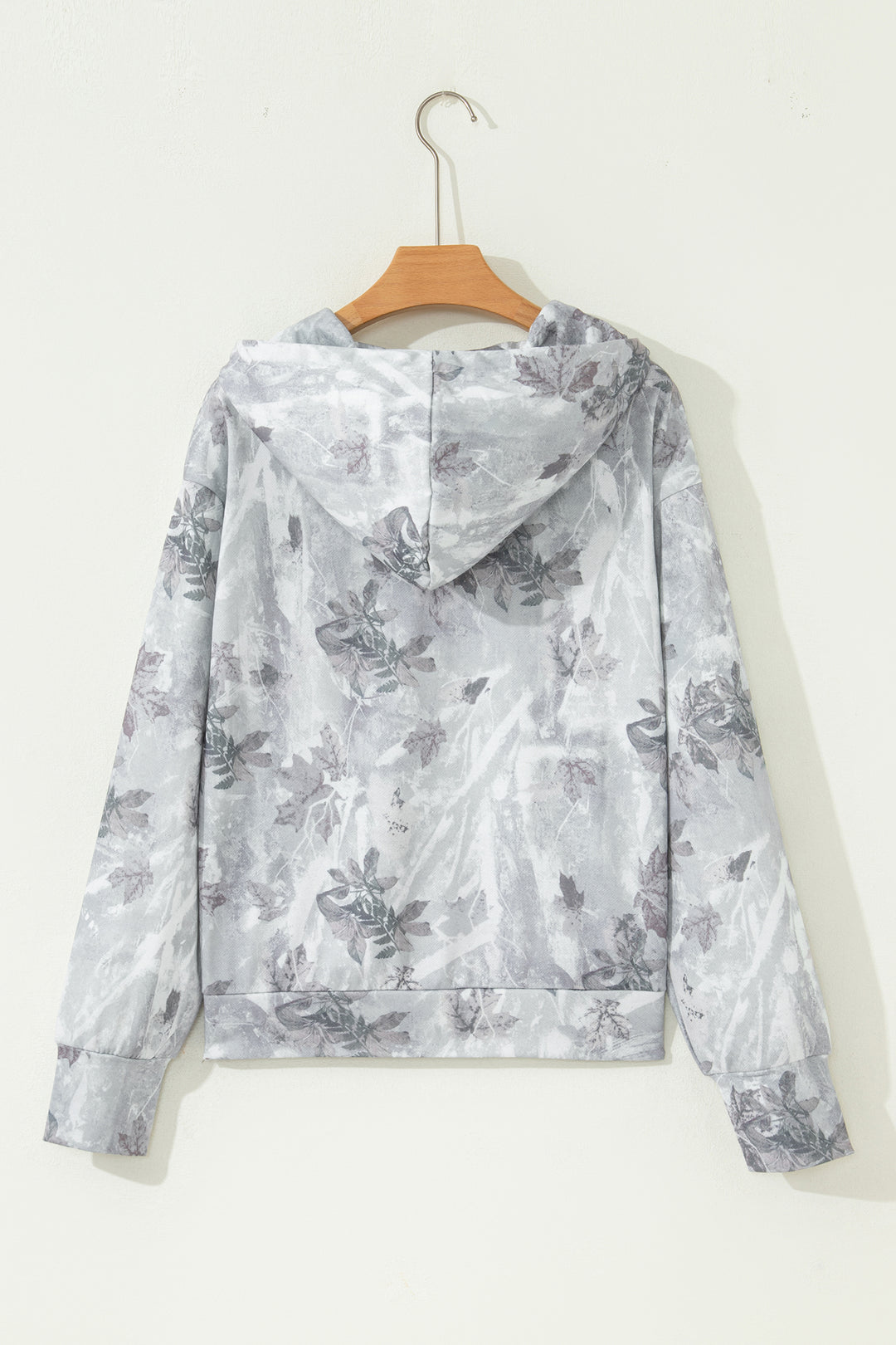 Camo Leaf Print Kangaroo Pocket Quarter Zip Hoodie