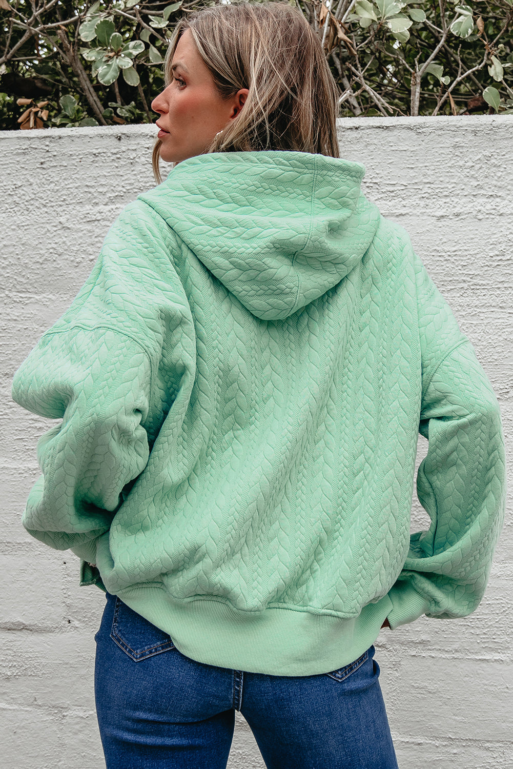 Cable Textured Baggy Solid Hoodie
