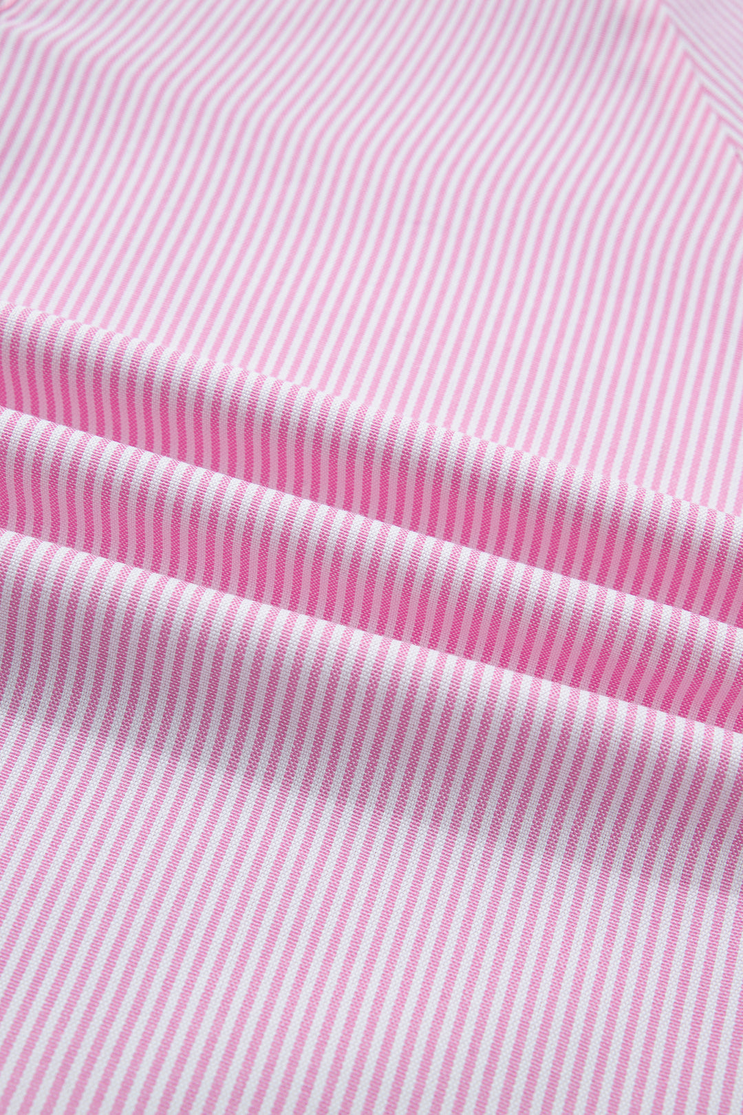 Pink Striped Print Collared Split Neck Half Sleeve Blouse