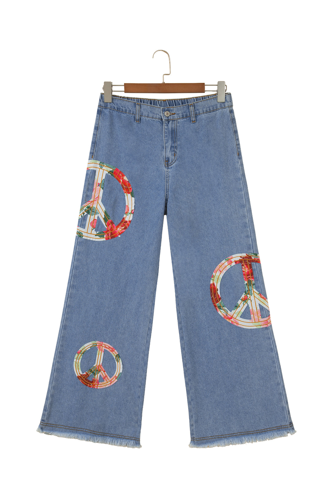 Myosotis Floral Peace Sign Embroidered Patch Wide Leg Jeans
