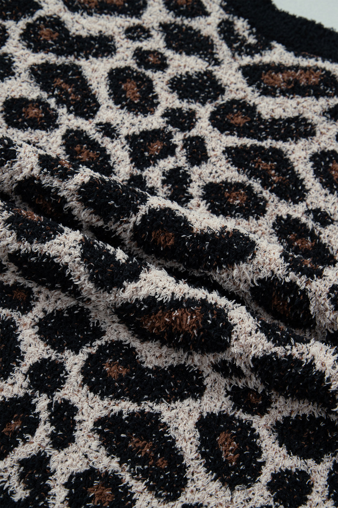 Smoke Gray Leopard Star Pattern Round Neck Long Sleeve Shift Sweater