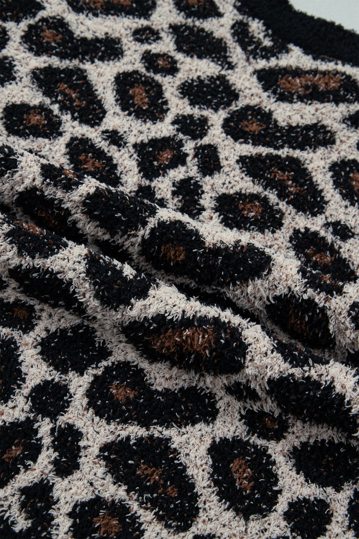 Smoke Gray Leopard Star Pattern Round Neck Long Sleeve Shift Sweater
