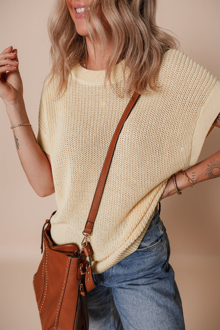 Solid Color Batwing Short Sleeve Round Neck Knit T Shirt