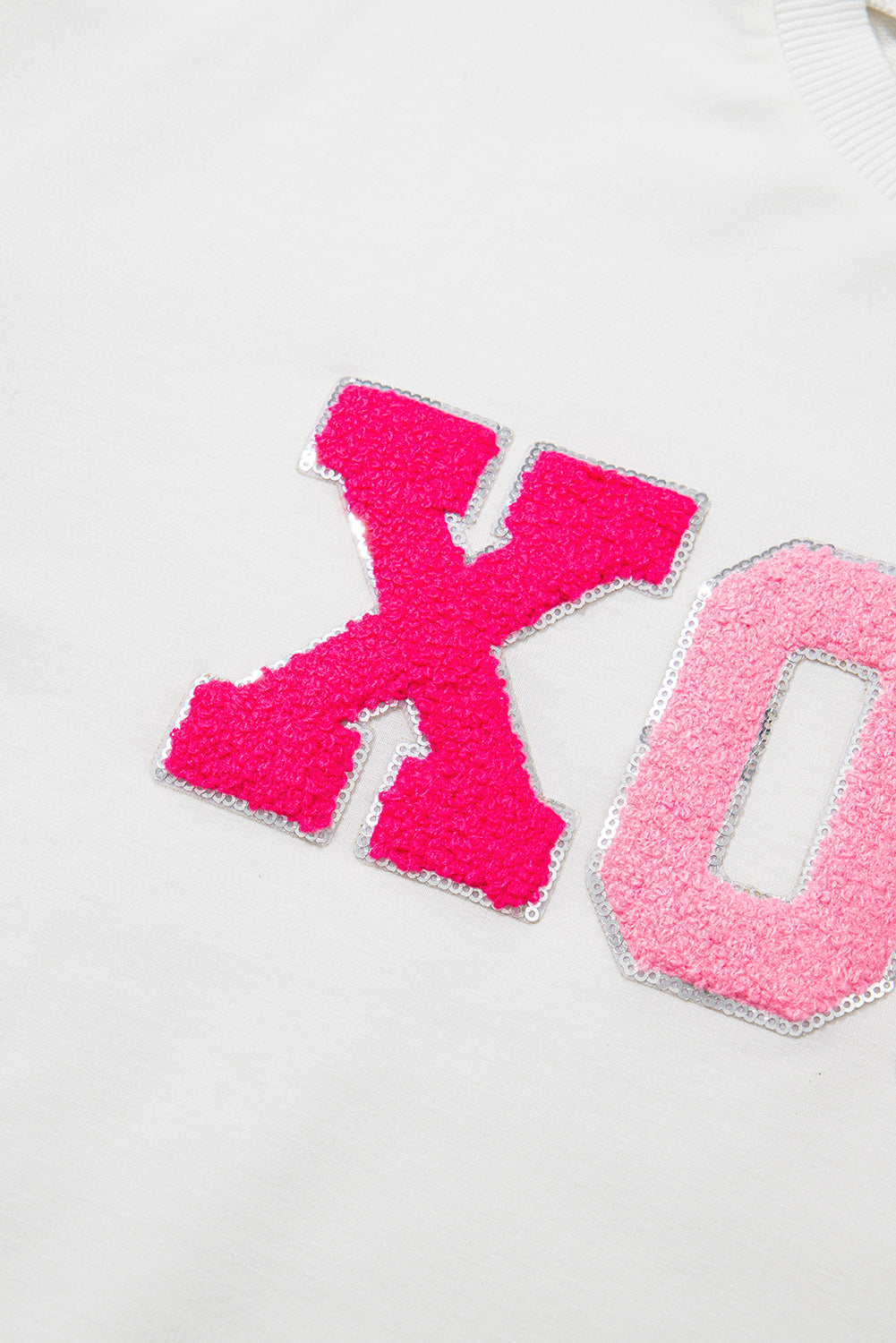 White XOXO Chenille Letter Graphic Valentine Pullover Sweatshirt