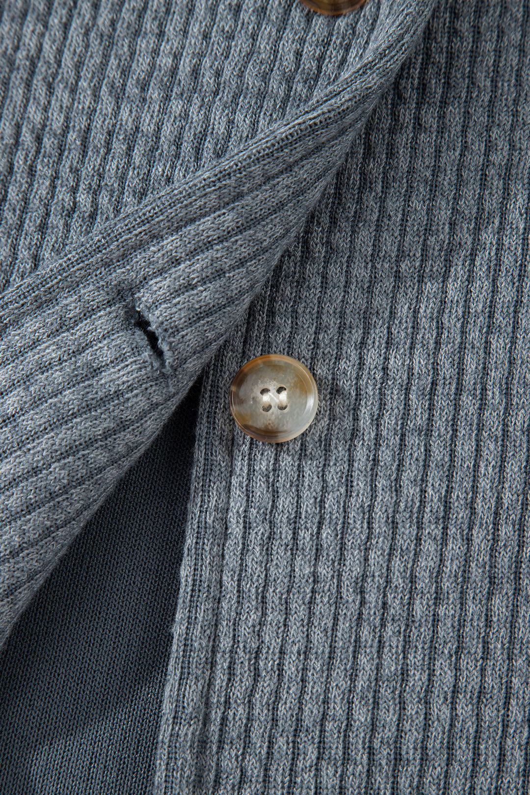 Medium Grey Ribbed Knit Buttons Front Flap Pocket Casual Shacket