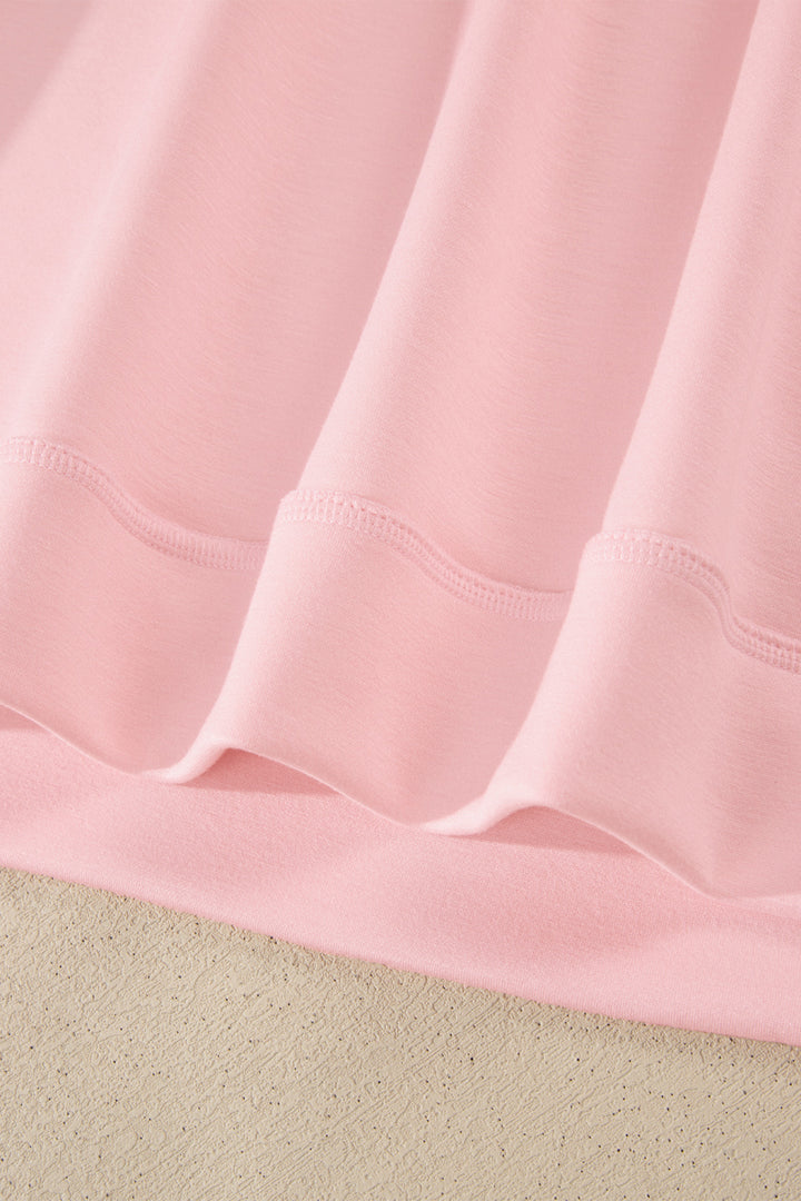Light Pink Solid Color Exposed Seam Mock Neck Oversize Tee Casual Shorts 2pcs Outfit
