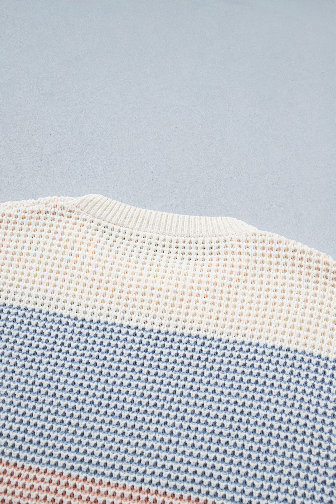 Light Blue Drop Shoulder Round Neck Long Sleeve Pullover Sweater